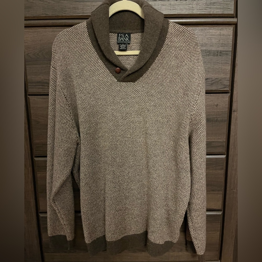 Jos. A. Bank mens shawl collar sweater tan & brown large